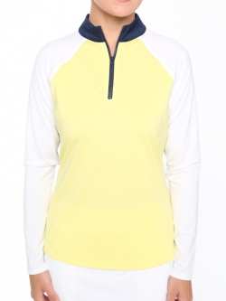 Belyn Key Ladies & Plus Size Shade Raglan Long Sleeve Mock Golf Shirts - SABRINA (Lemon)